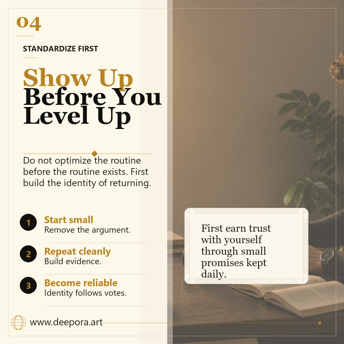 Show up before you level up identity habit lesson