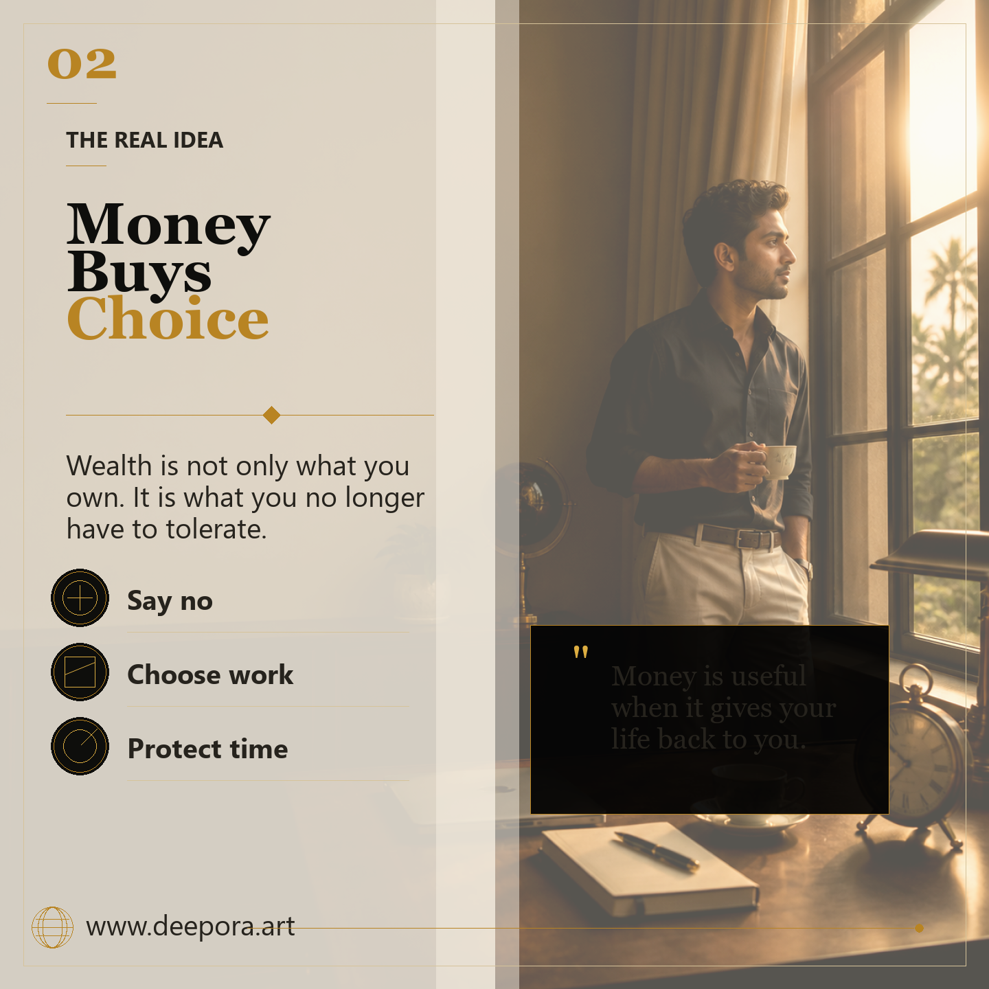 Money buys choice and helps protect time freedom
