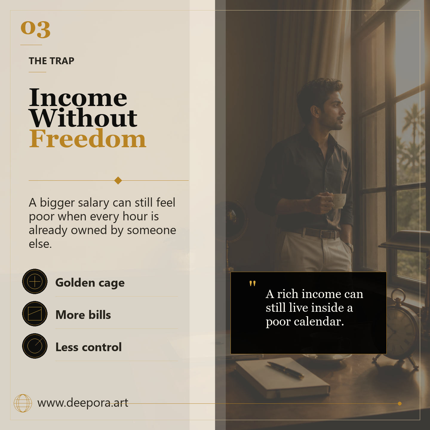 Income without freedom can become a golden cage with more bills and less control