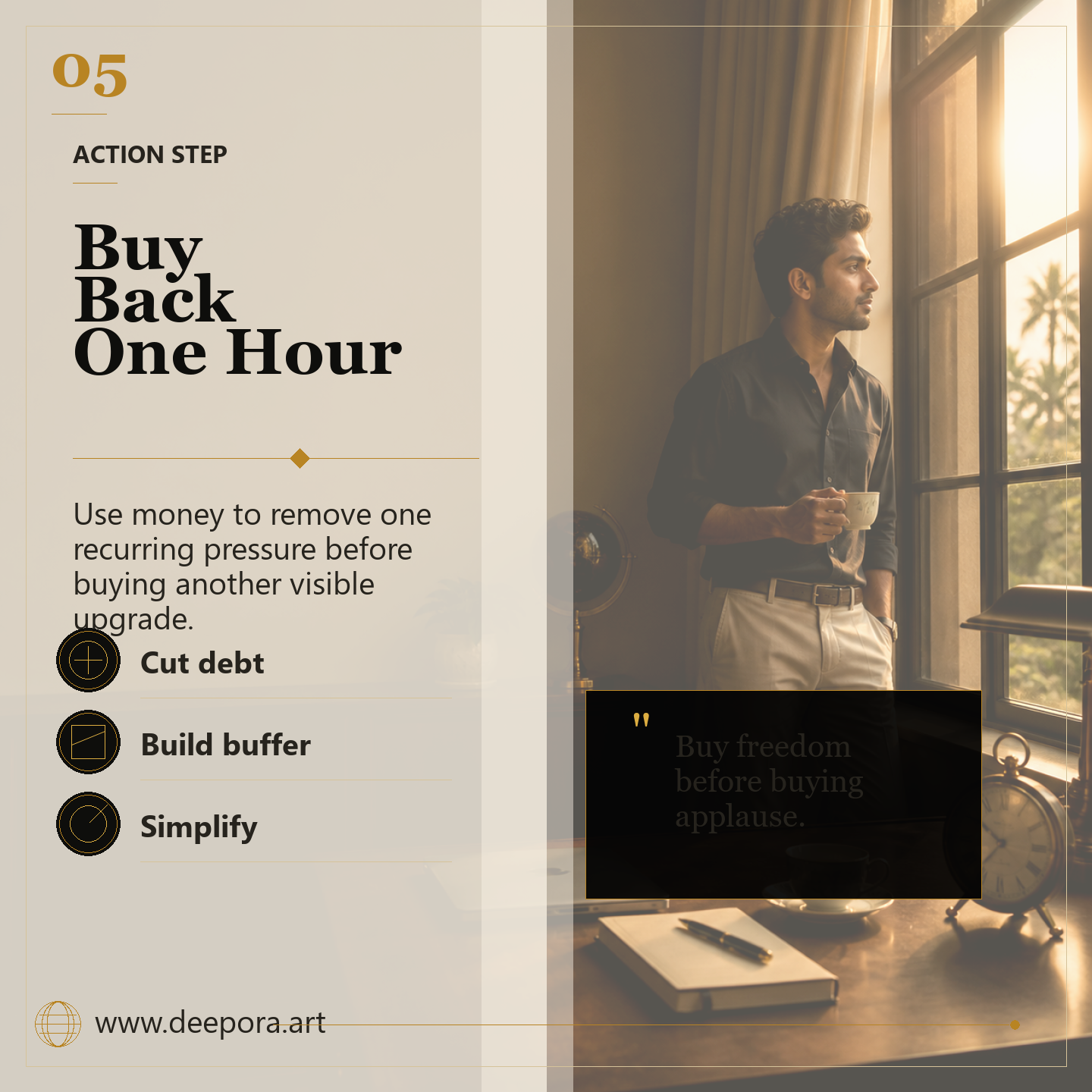 Buy back one hour by cutting debt building a buffer and simplifying life