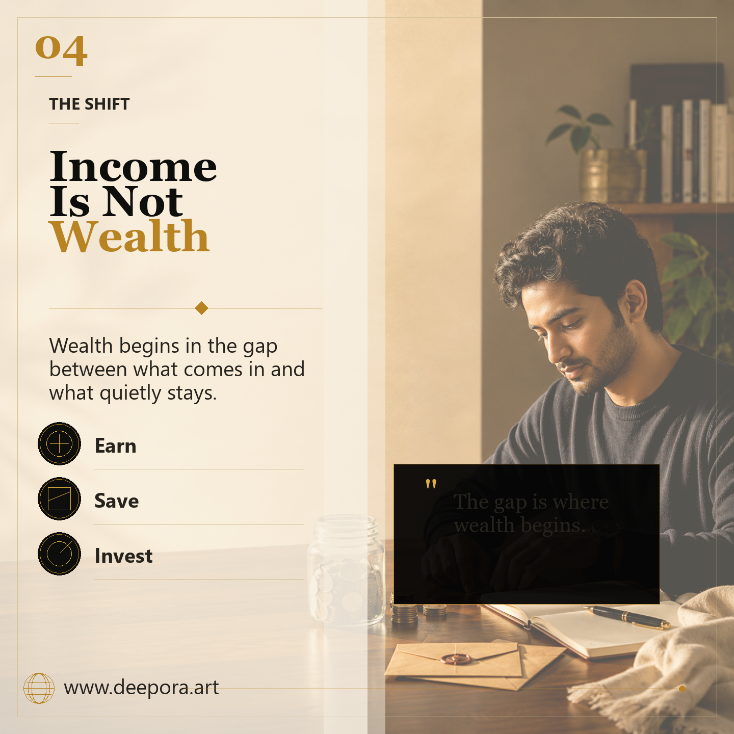 Income is not wealth and the saving gap creates freedom Deepora carousel slide